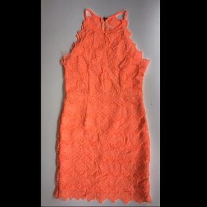 Dress, coral and lace